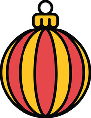 Christmas, ornament ball, colorful striped holiday bauble symbolizing festive decoration seasonal greetings Christmas celebrations and winter holiday themes. © Kha