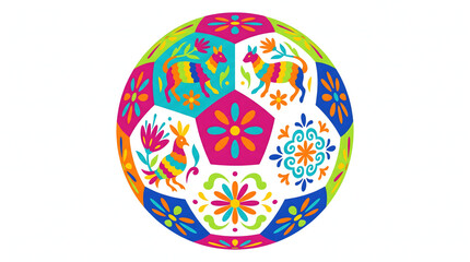 Obraz premium Colorful Mexican Day of the Dead Soccer Ball Vector Illustration - Sugar Skull and Folk Art Style