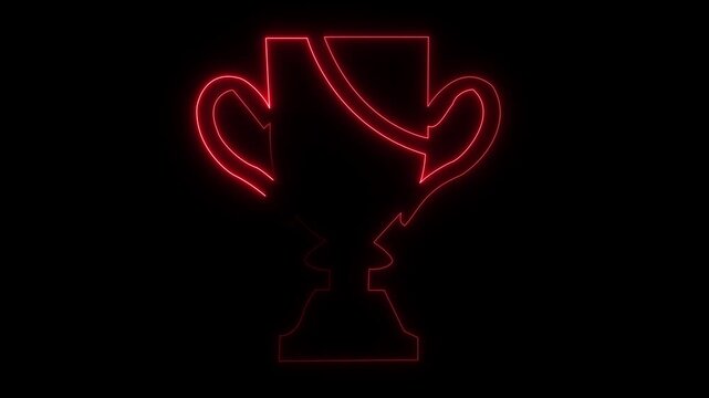 Blue neon trophy cup icon glowing on black background for sports and gaming award concept animation.Blue neon trophy cup icon glowing on black background for sports and gaming award concept animation.