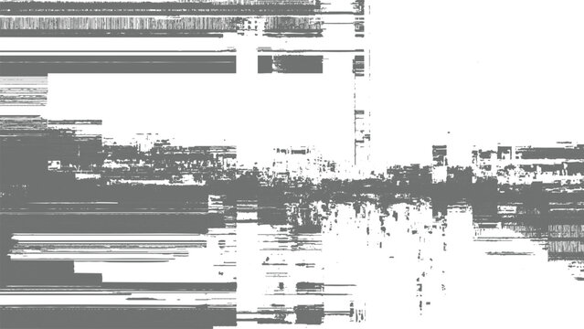 abstract glitch distortion pattern with fragmented horizontal and vertical lines in grayscale resembling corrupted digital display