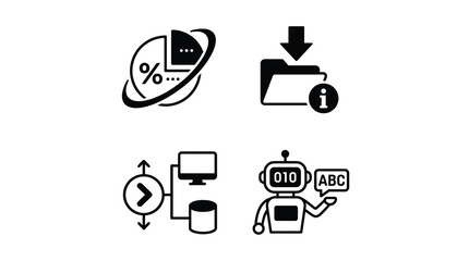 Fototapeta premium Collection of minimalist black and white icons representing digital and technology concepts.