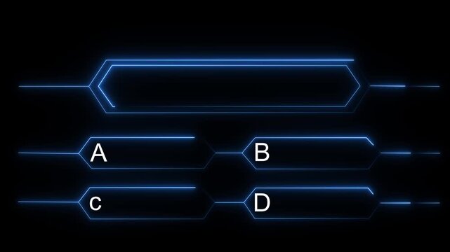 Quiz Neon Line Animation with option selection on black background. 4k animation.