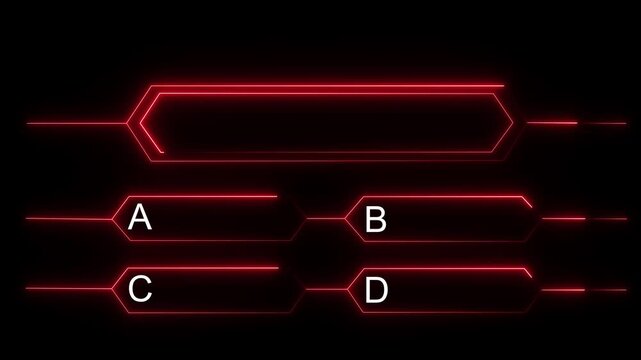 Quiz Neon Line Animation with option selection on black background. 4k animation.