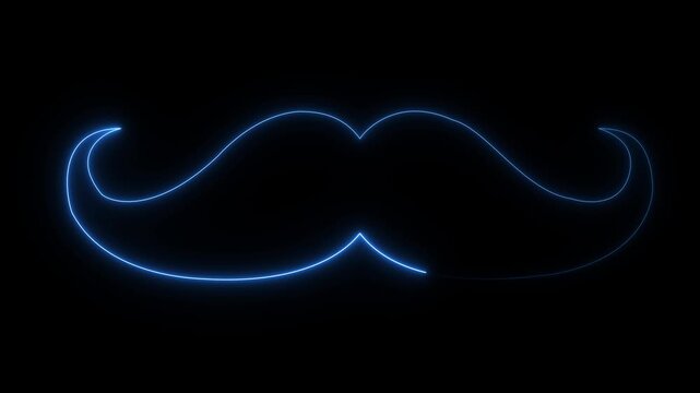 glowing Neon mustache icon animation on black background. representing facial hair barber shop and gentleman style concepts. 4k video animation.