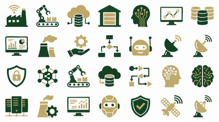 Industrial automation, AI, cloud computing, and data technology icon set © Colorwave Studio
