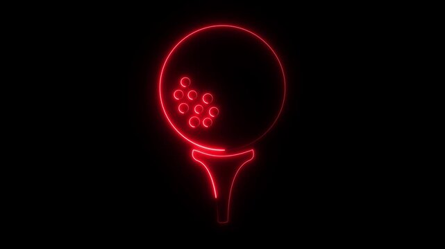 Glowing neon Golf ball icon isolated on black background. Golf equipment or accessory. 4K Video