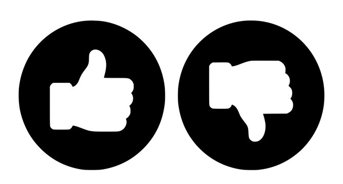Like and dislike icons in black circles social media feedback symbols