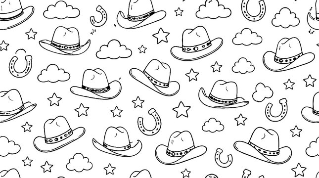 Western cowboy hats and horseshoes pattern design.