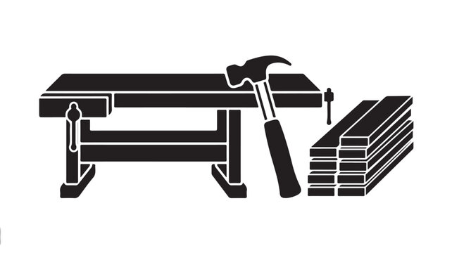 DIY Construction Workbench Vector Graphic with Hammer Nails and Wood Planks