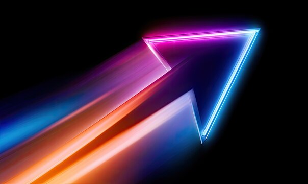Neon triangle arrow streaks forward against a dark background