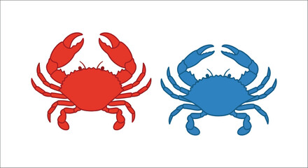 Red and blue crabs flat vector illustration on a white background crab marine life sea creature ocean animal shellfish arthropod decapod crustacean design graphic isolated © Exclusive Vectors