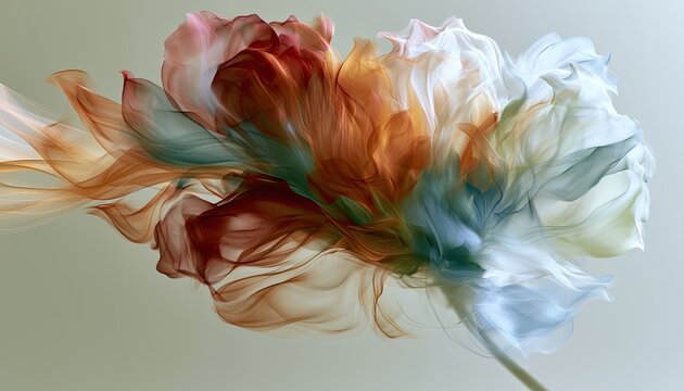 Ethereal, translucent flower petals unfurl in a spectrum of warm and cool colors
