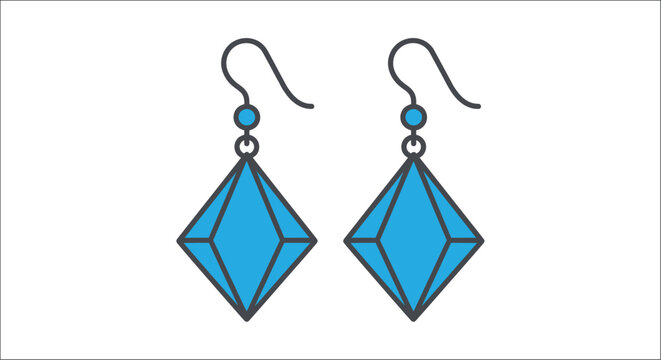 Diamond shaped earrings flat vector illustration on a white background dangle drop shape geometric jewelry fashion accessory turquoise cyan blue design graphic isolated simple minimalist