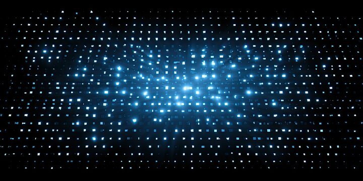 A grid of twinkling blue lights against a dark background