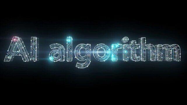 AI algorithm text neon light.