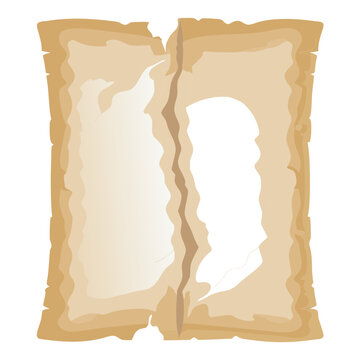 Torn open paper parchment page old burnt ripped aged texture antique vintage empty document sheet.
