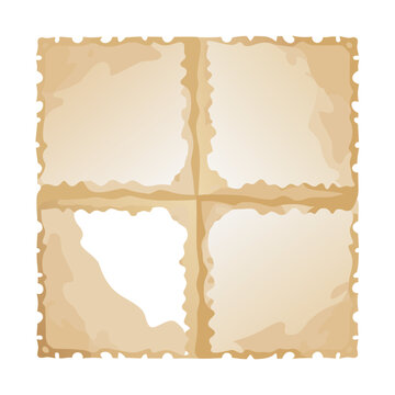 Aged parchment paper sheets with scalloped edges and torn sections featuring weathered texture isolated on transparent background vector.