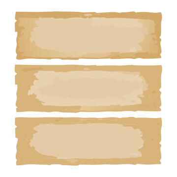 Old grunge paper sheets in horizontal rectangular forms on transparent background isolated object, empty design, vector.