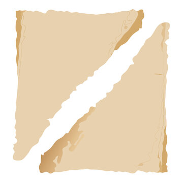 Old grunge paper sheets in triangle forms on transparent background isolated object, empty design, vector illustration.