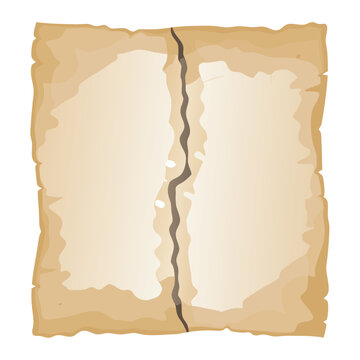 Old grunge paper sheet in book form with torn edges on transparent background isolated object, vector illustration.