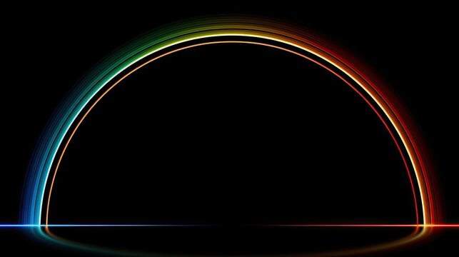 Illuminated arc in vibrant colors on a dark background with reflection