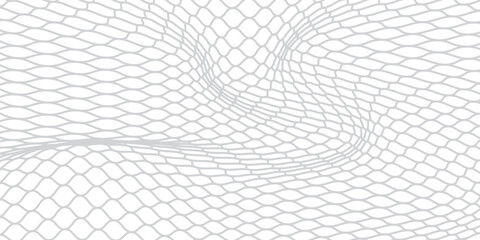 Fishing net with floats  curved by a wave. Graphic line art hand drawn on the theme of sea and fishing in black and white ink. background good art © isma