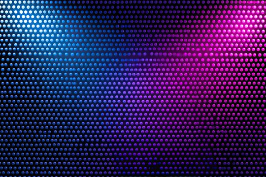 Abstract digital display of glowing blue and magenta dots on black