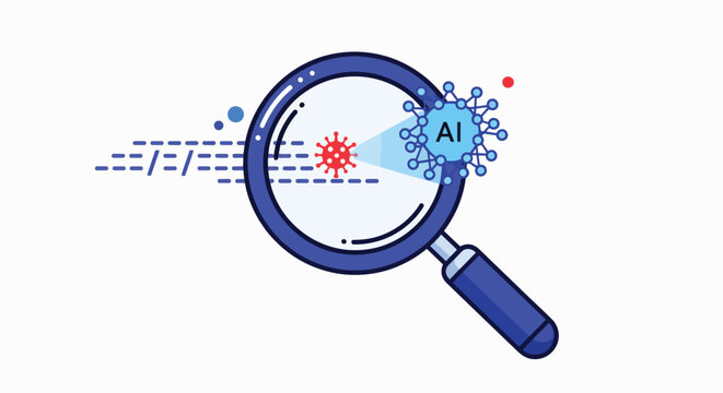 AI code inspection reveals virus in software through magnifying glass analysis