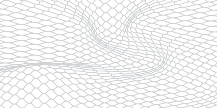 Fishing net with floats  curved by a wave. Graphic line art hand drawn on the theme of sea and fishing in black and white ink. background good art