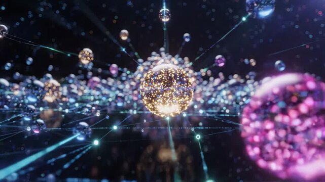 Futuristic glowing sphere abstract network digital quantum technology science vibrant 3D render data visualization innovation energy imagination neon light artificial intelligence cyberspace