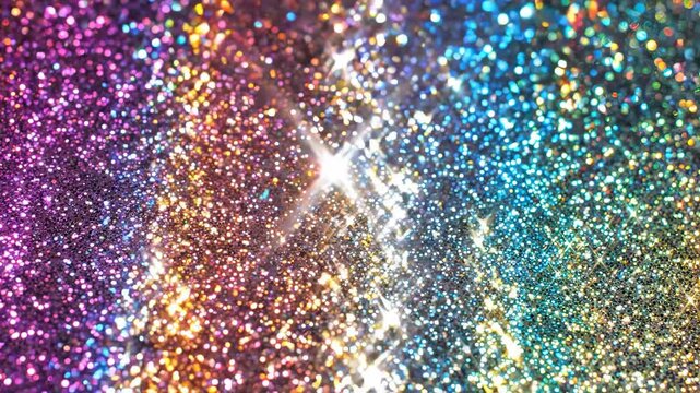 Glitter sparkle rainbow colorful abstract background with shiny texture, vibrant hues, shimmering light reflection, festive celebration, joyful and celebratory mood, decorative pattern