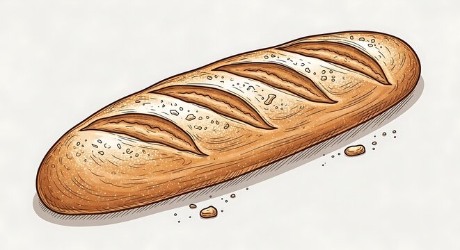 Fresh Baked Baguette Loaf with Crispy Scoring.
