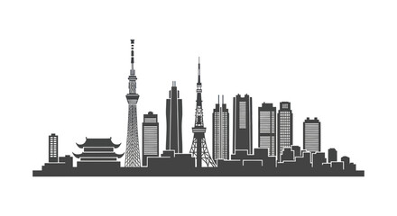 Fototapeta premium Modern tokyo skyline silhouette with iconic towers and skyscrapers