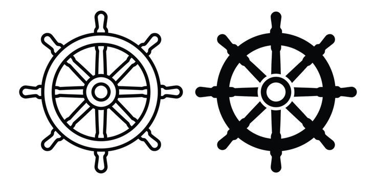 Ship steering wheel icons in black and white Vector