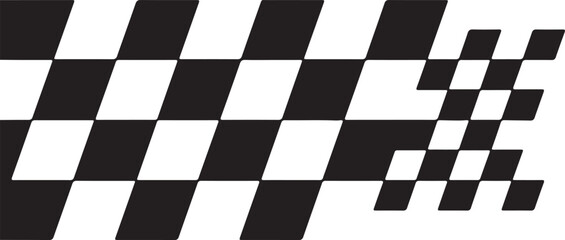 Obraz premium Abstract checkered flag pattern design with a dynamic, distorted effect, symbolizing speed, victory, and racing in black and white