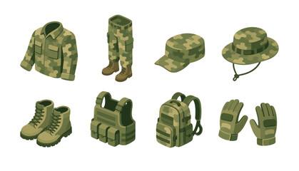 Military Green Camouflage Gear Set. © iwak