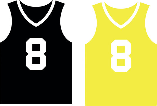Basketball jerseys with number eight in black and yellow color