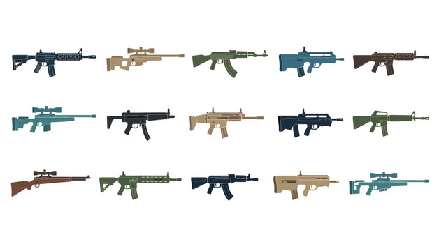 Assorted Modern Firearm Weapons Display.