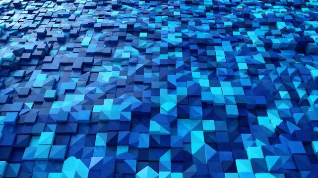 Blue geometric abstract 3D cube pattern mosaic digital technology modern background with vibrant texture, dynamic depth, creative design, seamless energetic futuristic visual inspired by innovative