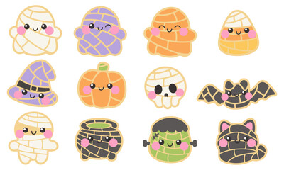 Fototapeta premium Cute Halloween ghost conchas, pan dulce clipart