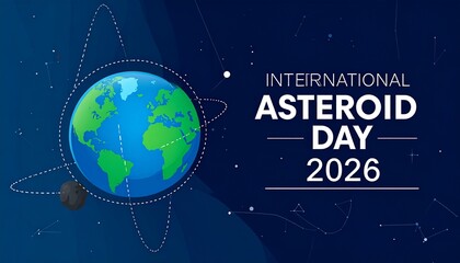 Naklejka premium International Asteroid Day 2026 Earth Orbital Poster