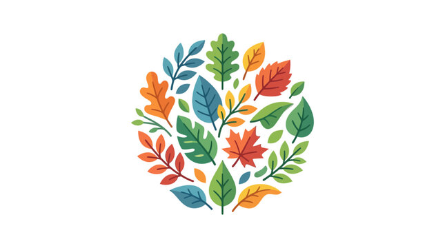 Colorful Autumn Leaves Circle Composition Flat Vector Illustration