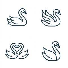 Fototapeta premium Elegant Minimalist Swan Logo Set Luxury Grace Bird Symbol Line Art Brand Vector Illustration
