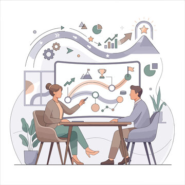 Business people discussing data analysis.