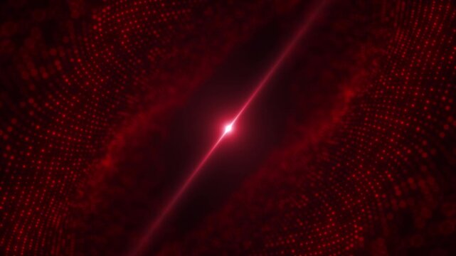 Abstract technology background with Red glowing particle dot wave with moving lines and dots for network digital data concept and communication seamless.