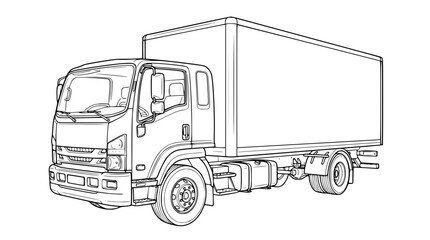 Commercial delivery cargo box truck lineart vehicle sketch vector illustration isolated on white background coloring © AlviAhmed