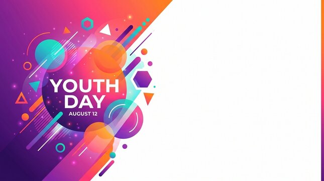 Youth Day celebration background featuring vibrant gradient colors with abstract geometric shapes circles triangles and lines in a modern dynamic digital art graphic design composition