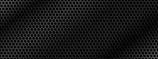 Honeycomb grid fiber bg. Dark hexagon texture with gradient. Seamless vector background. © MandarinkaArt