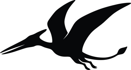 Black pterodactyl silhouette flying isolated on white background for prehistoric dinosaur and ancient animal themed designs © Sreepobitra