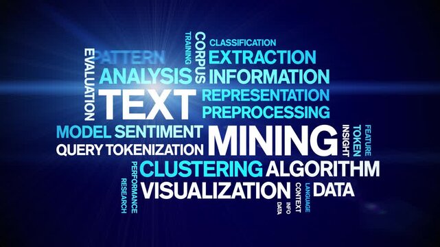 Text Mining animated word cloud-text design animation tag kinetic typography seamless loop.